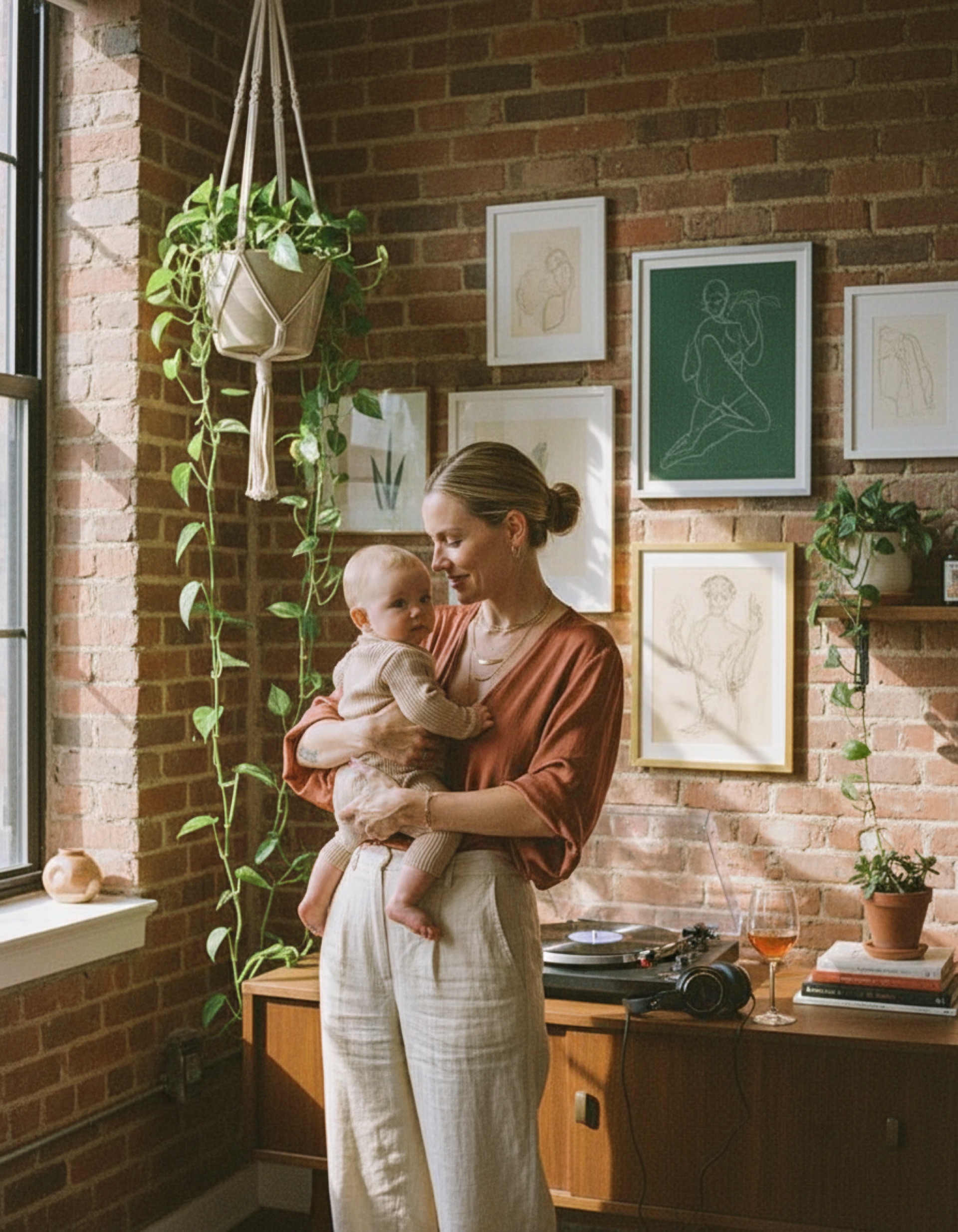 Family at home in a Brooklyn loft