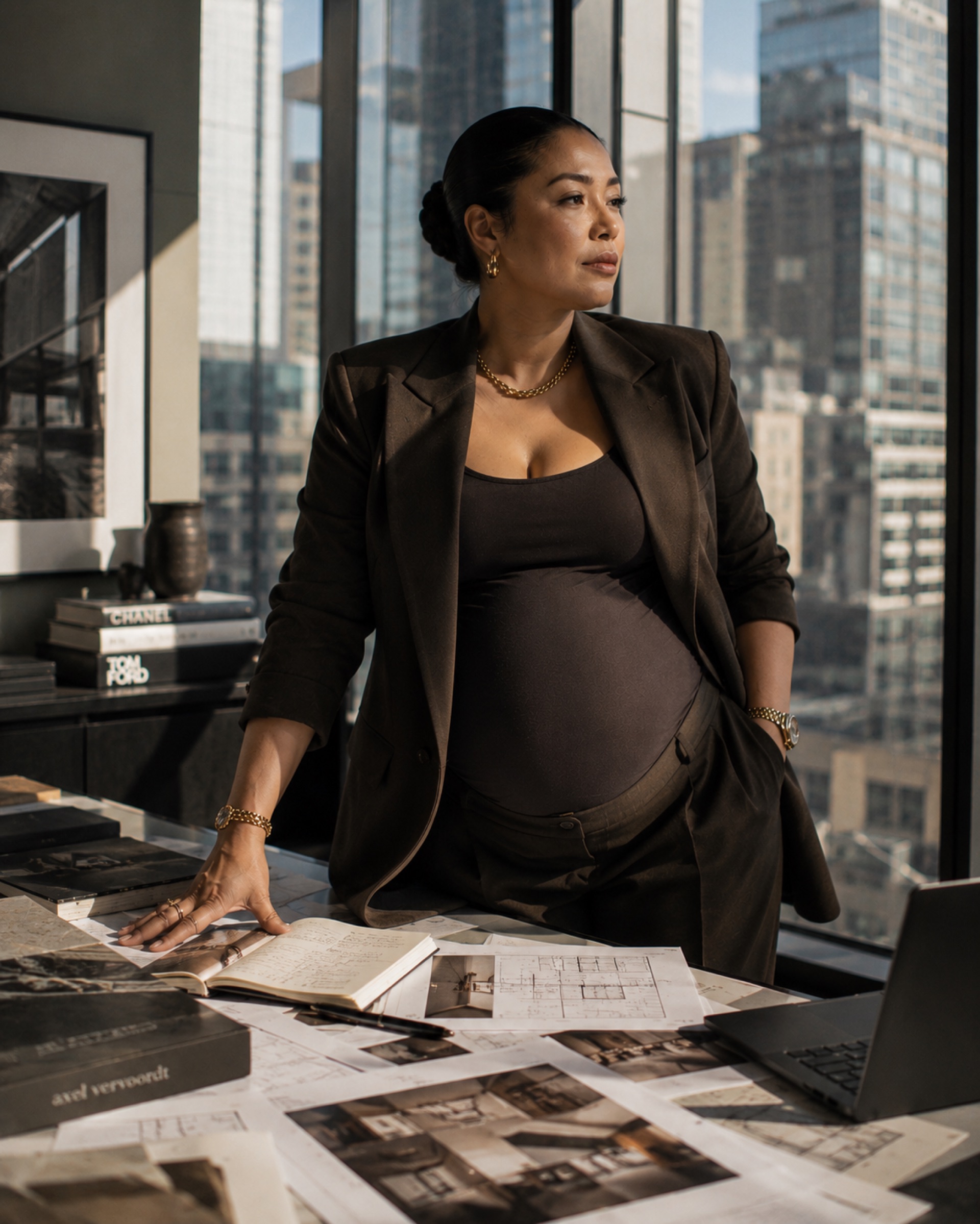 Working through plans at desk